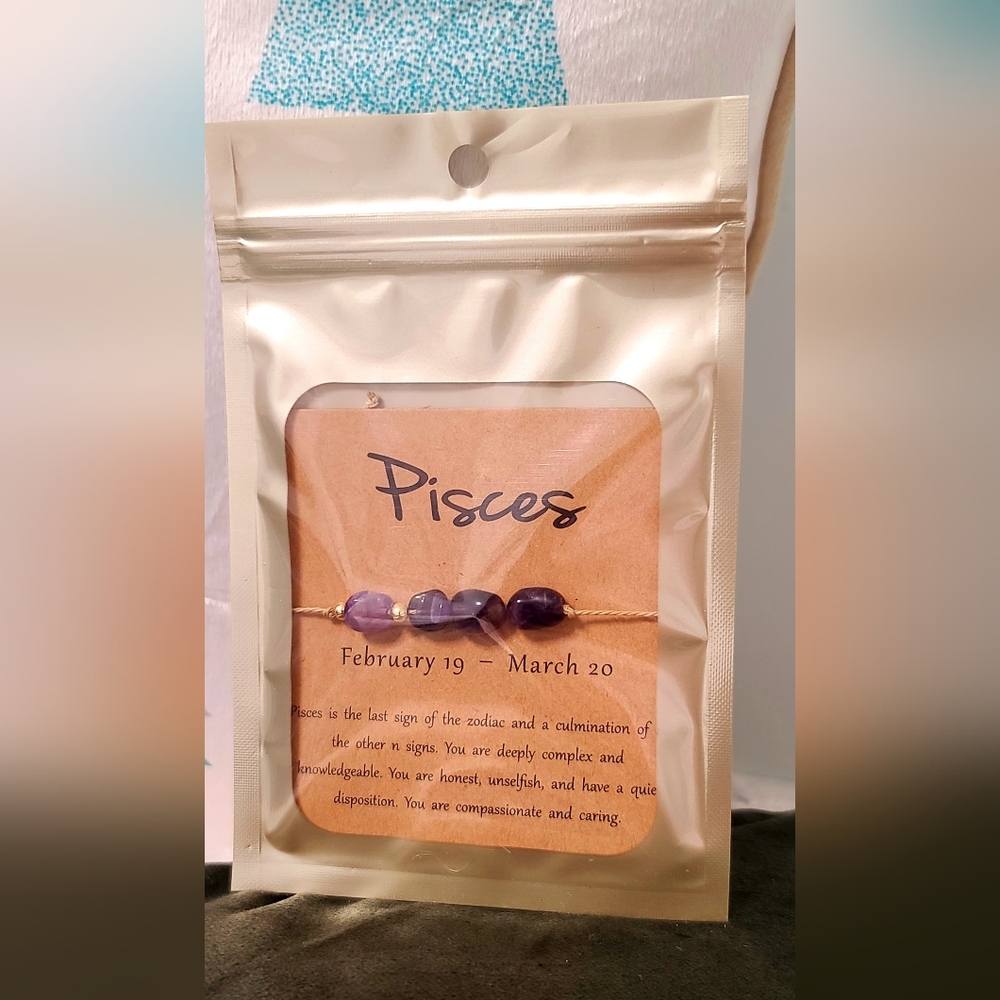 Pisces Zodiac Bracelet with Purple Stones